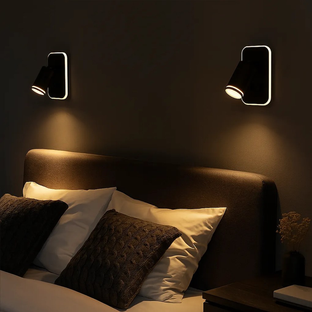 Nástenné svietidlo Pipe Ring, 1x čierne kovové tienidlo + 1x LED 6w, b, vypínač