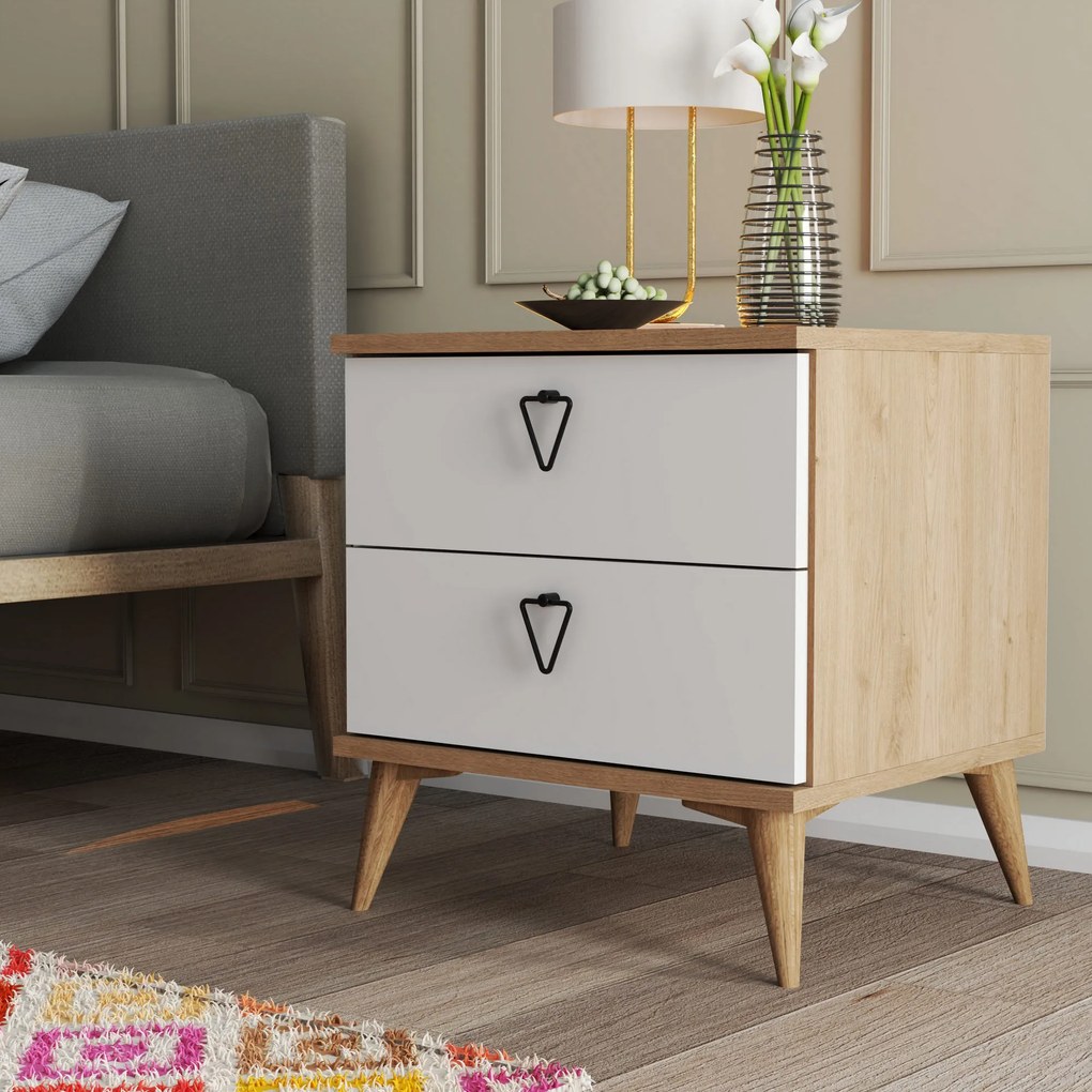 Nočný stolík Versala (Dub + Biela). Akcia -38%. Vlastná spoľahlivá doprava až k Vám domov. 1073269