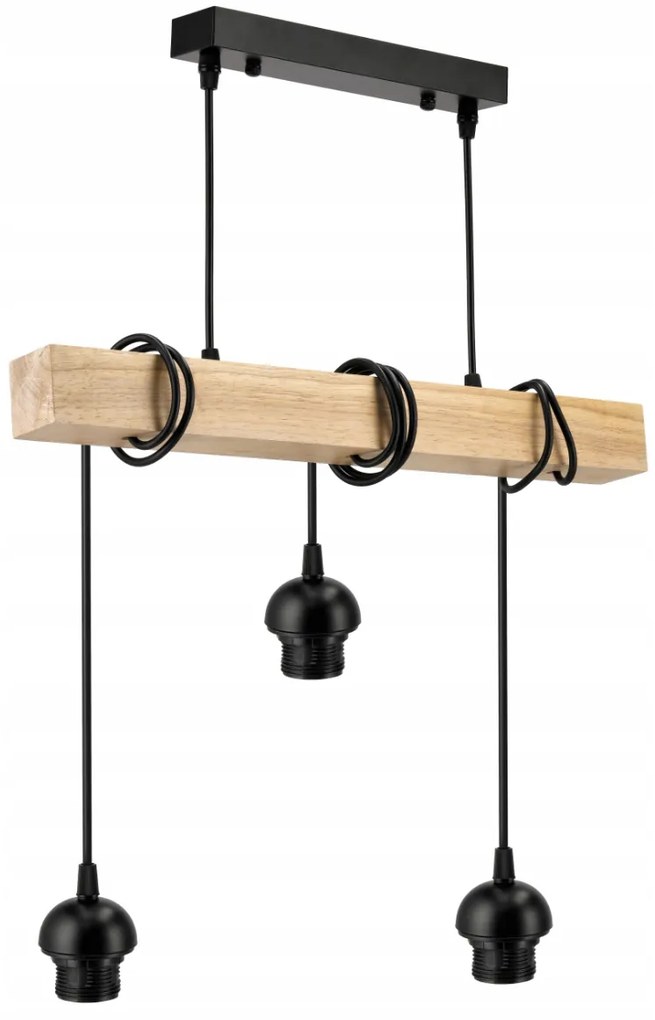 BERGE Závesné stropné svietidlo LED drevený trám 3xE27 loft drevená guľa