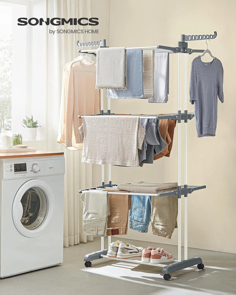 SONGMICS Veľký sušič na prádlo, 64 x 126 x 172 cm, biely