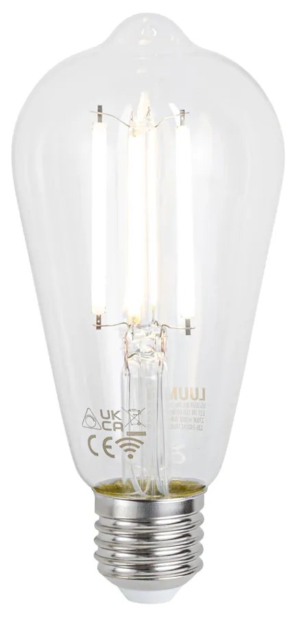 Inteligentná stojaca lampa čierna s dymovým sklom 2-svetlá vrátane 2 Wifi ST64 - Laura