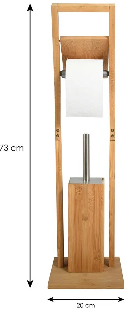 MSV Bambusový stojan na toaletný papier s kefou 16 x 29 x 70 cm