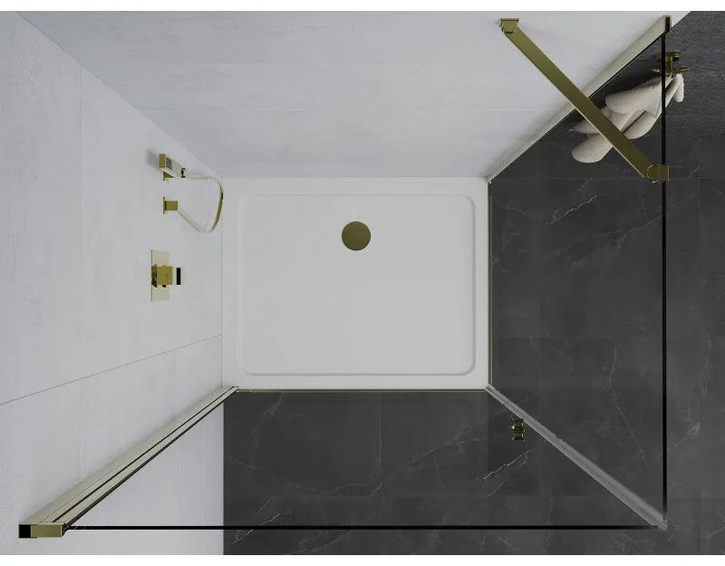 Mexen Pretoria sprchovací kút 70 x 80 cm, priehľadný, zlatý + plochá sprchová vanička-852-070-080-50-00-4010