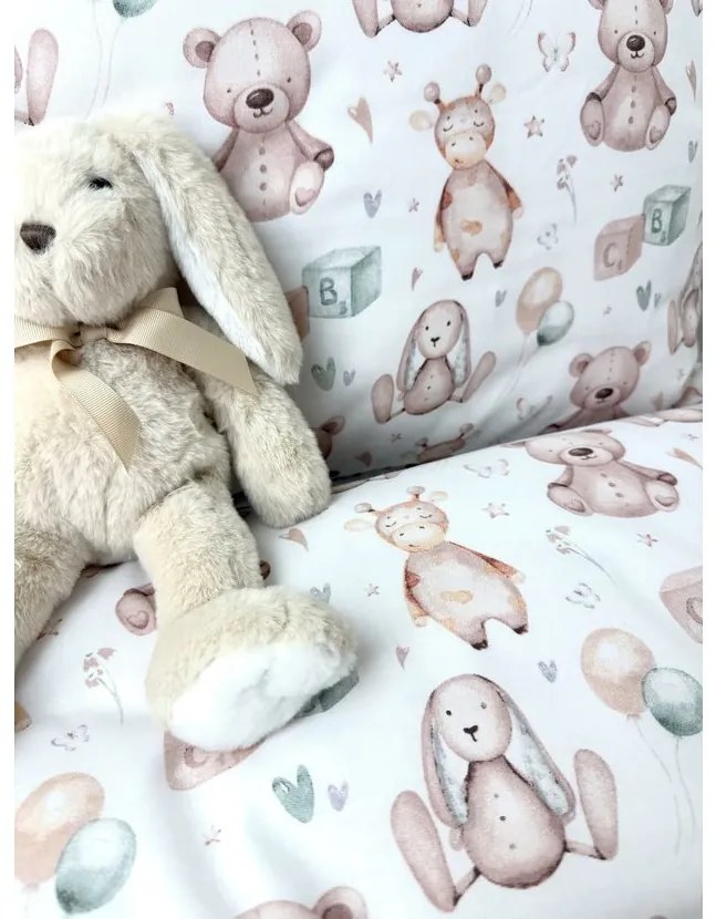 Posteľná obliečka do postieľky Miracle 90x130 / 45x65 cm – 100% bavlna, plyšové zajačiky, zips