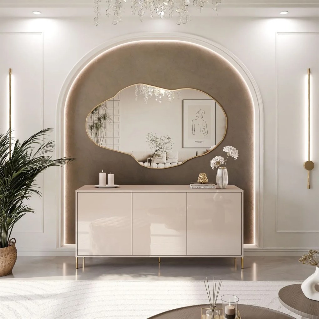 KOMODA ALWIN KAŠMÍR VYSOKÝ LESK 154 cm ZLATÉ NOŽIČKY 14 cm