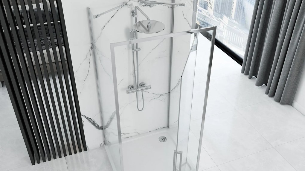 Rea Rapid Swing, 3-stenový sprchovací kút 90(dvere) x 80(stena) x 195 cm, 6mm číre sklo, chrómový profil, KPL-09118