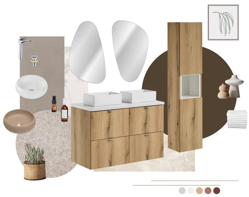 Kúpeľňová zostava Nova Oak II s doskou a skrinkami 80 cm dub Evoke