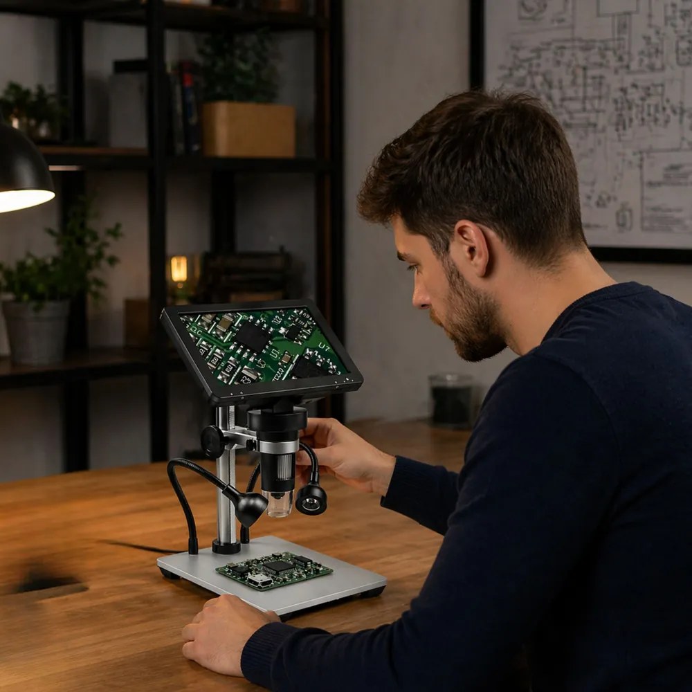 LEAN Toys Vzdelávací digitálny mikroskop s káblovým diaľkovým ovládaním, zväčšenie 1200×, LCD displej 7 palcov, HD kamera
