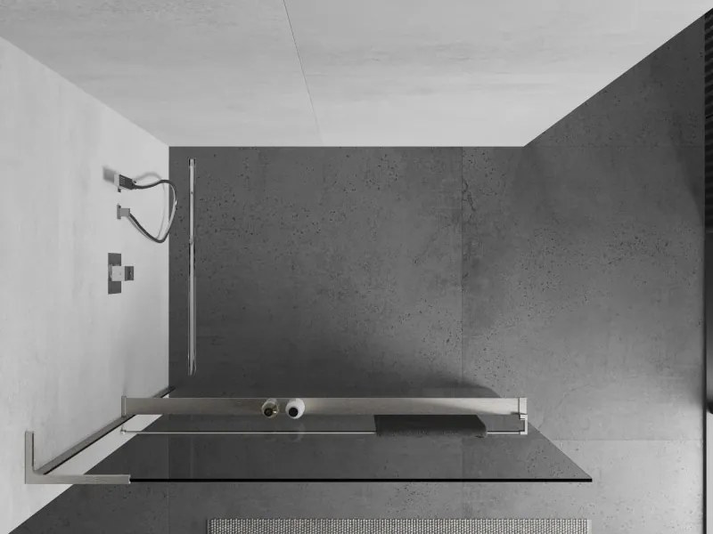 Mexen Kioto+ L, sprchová zástena Walk-In s poličkou a vešiakom 85 x 200 cm, 8mm číre sklo, brúsená oceľ profil, 800-085-123-97-00