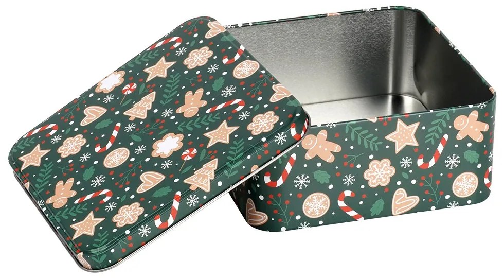 VILDE Plechová dóza na cukrovinky / sušienky, vianočný motív, 15 x 15 x 6,5 cm