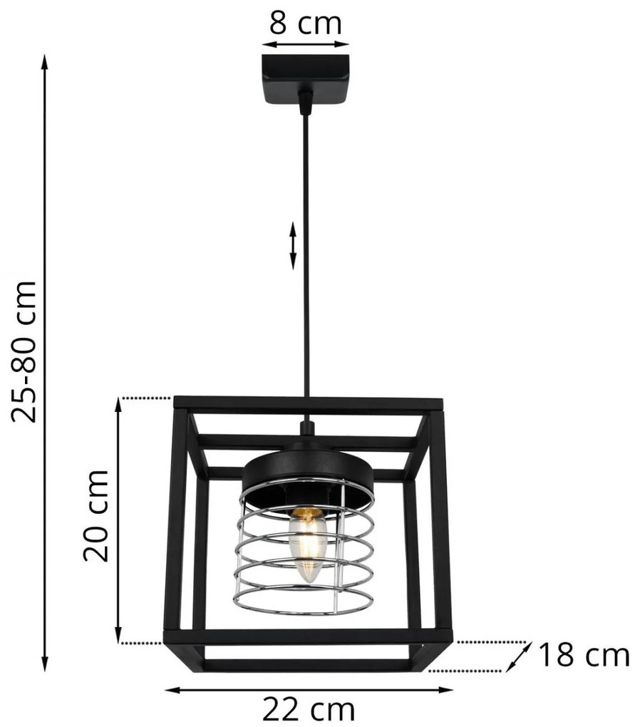 Závesné svietidlo Rasti cage, 1x drôtené tienidlo v kovovom ráme, ch