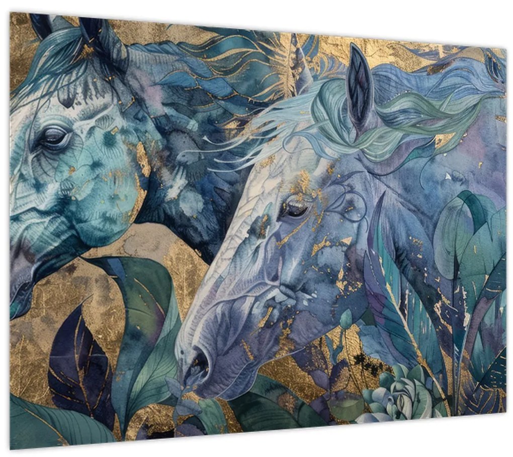 Obraz - Kone so zlatým pozadím (70x50 cm)