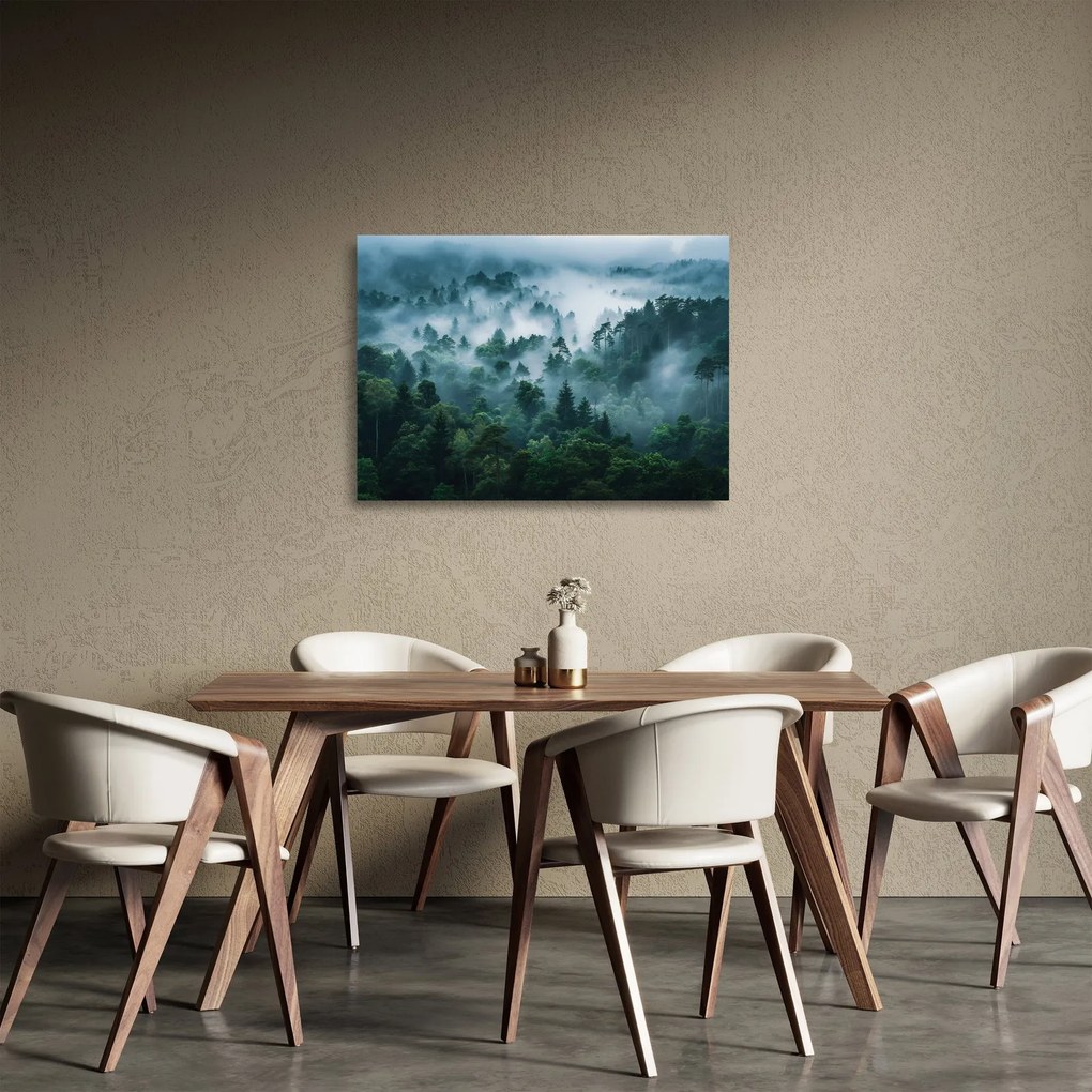 Sklenený obraz - Les v hmle (70x50 cm)