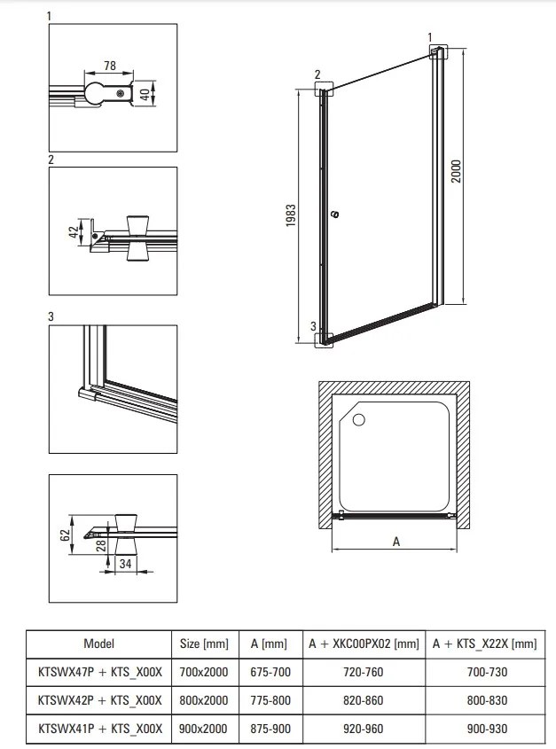 Deante Kerria Plus, 1-krídlové sprchové dvere 70x200 cm, 6mm číre sklo, čierny profil, DEA-KTSWN47P