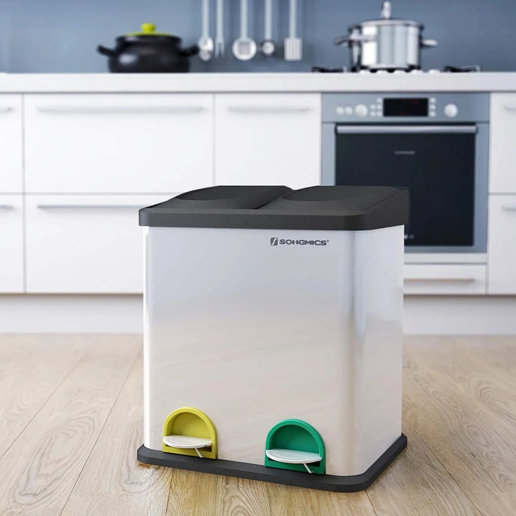 SONGMICS Nerezový kôš na triedený odpad 2x15l