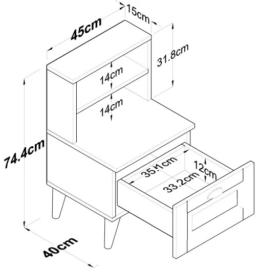 Nočný stolík RANI 45x74,4 cm biela/hnedá