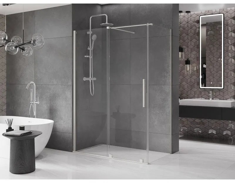 Mexen Velar, sprchový kút s posuvnými dverami 130 x 75 cm, 8mm číre sklo, brúsená oceľ, 871-130-075-01-97