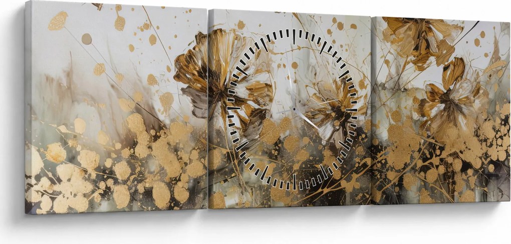 Obraz - Abstraktná kvetinová maľba (s hodinami) (90x30 cm)
