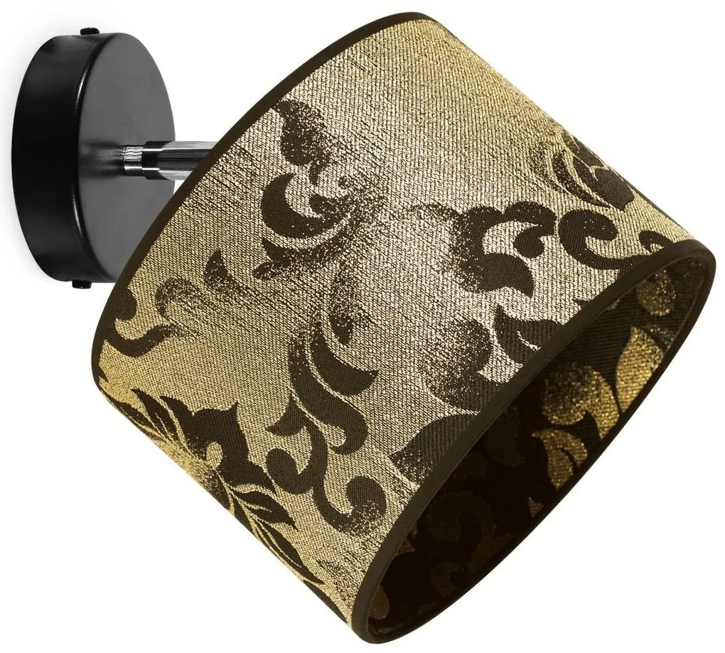 Bodové svietidlo Werona 1, 1x čierne/zlaté textilné tienidlo so vzorom, (možnosť polohovania)