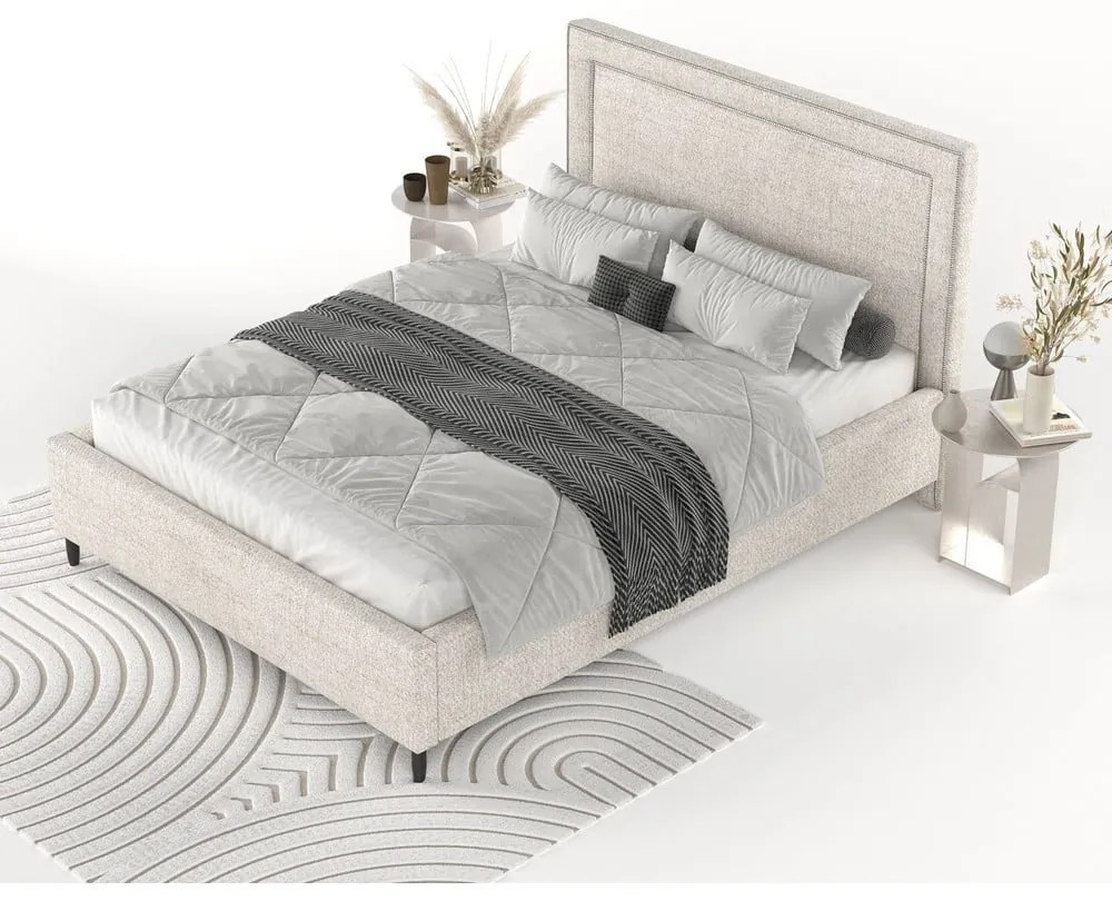 Krémová čalúnená dvojlôžková posteľ s úložným priestorom s roštom 140x200 cm Baleine – Maison de Rêve