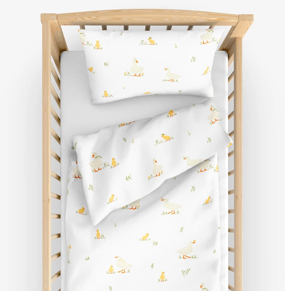 Goldea veľkonočné detské bavlnené obliečky do postieľky - kačice 110 x 125 a 35 x 55 cm