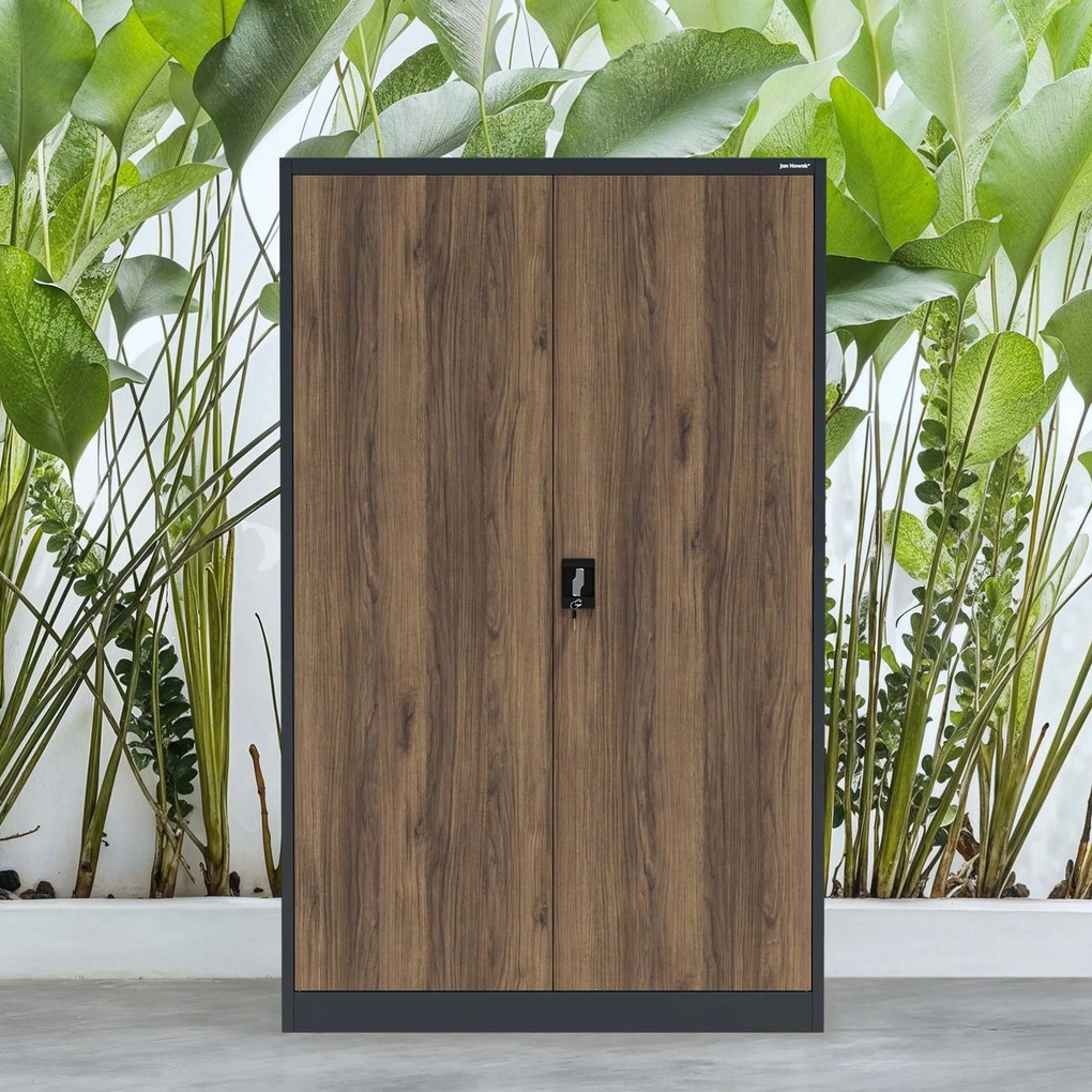Kovová kancelárska skriňa na dokumenty, široká, antracit/orech, 1150x1850x400 mm: JAN II Eco Design