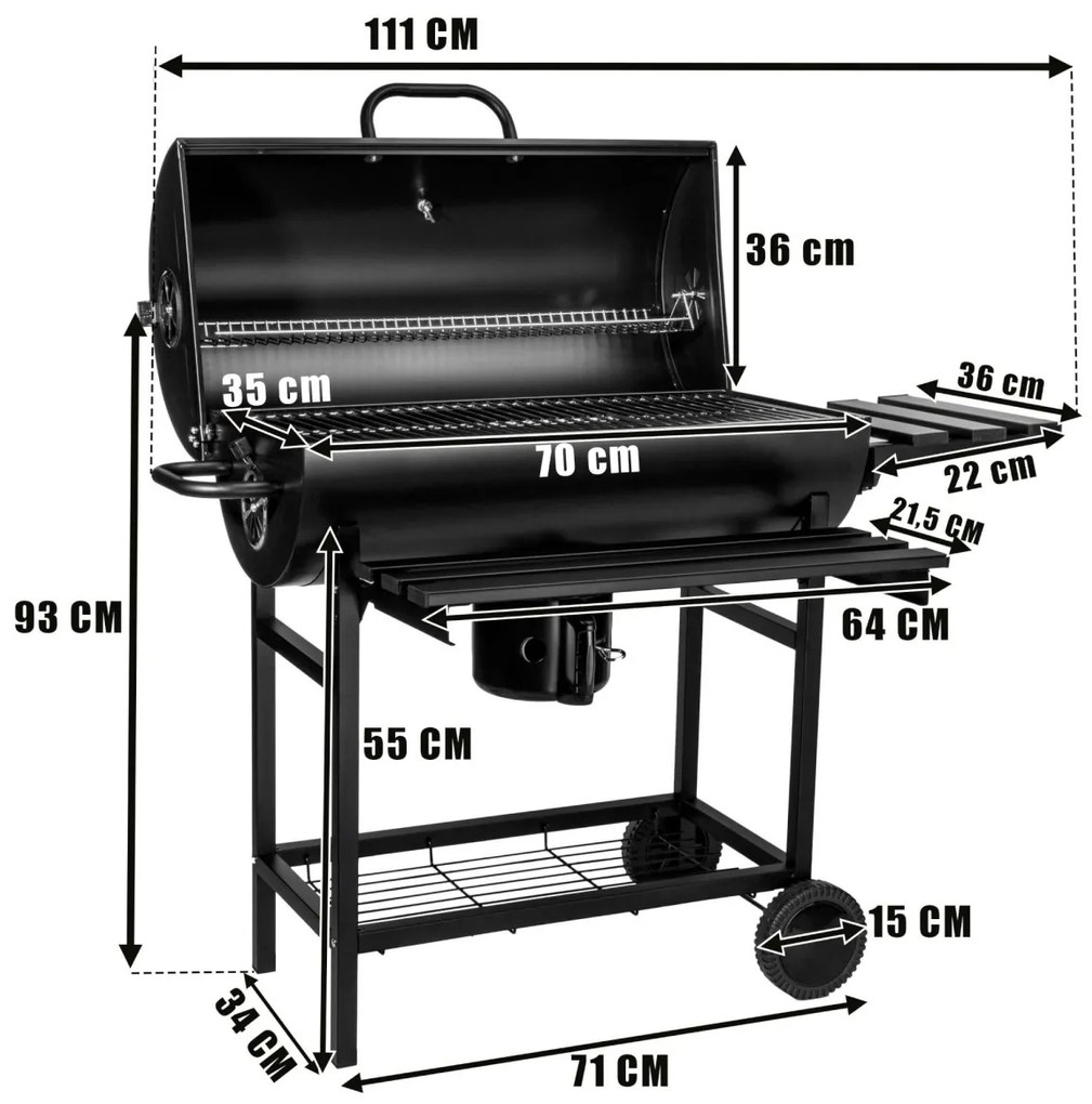 Zahradní gril na dřevěné uhlí BAREL se dvěma rošty černý