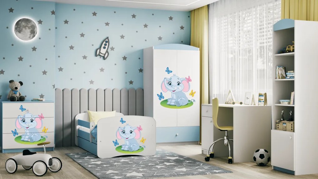 Detská posteľ Babydreams slon s motýlikmi modrá