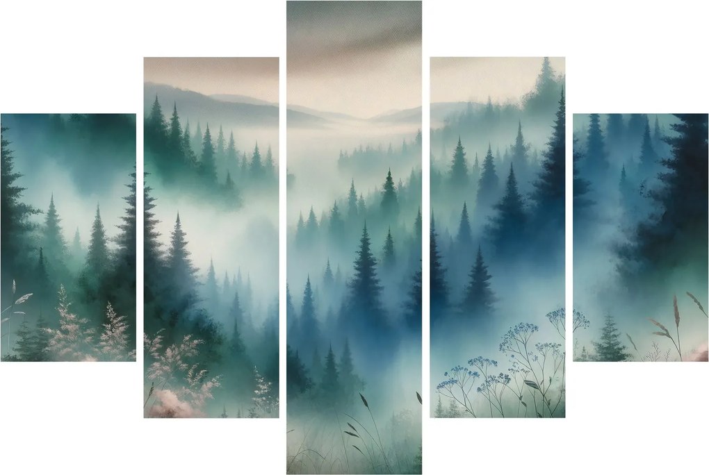 Obraz - Lesná krajina s hmlou (150x105 cm)