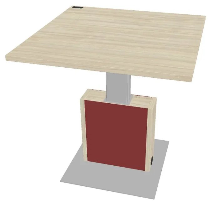 Výškovo nastaviteľný rokovací stôl Verno+ S 120 x 120 cm, agát / červená