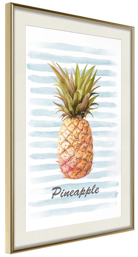 Artgeist Plagát - Pineapple and Stripes [Poster] Veľkosť: 20x30, Verzia: Zlatý rám s passe-partout