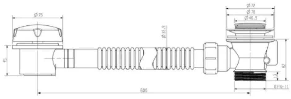 Gamma Gamma, vaňový sifón 600mm, chrómová, GMA-SYF-WAN