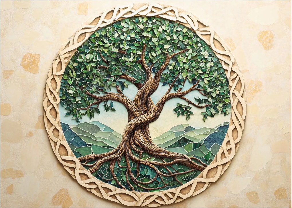 Sklenený obraz – Prepletený strom života (70x50 cm)
