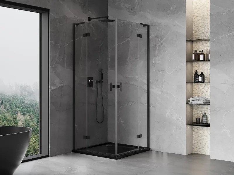 Mexen Mist-H L Duo, 2-krídlový sprchový kút 110 x 110 cm, číre sklo, čierny profil, 8A5L-110L-110P-70-00