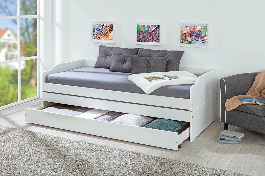 Rozkladacia posteľ z masívu 90x200cm Tulip - biela