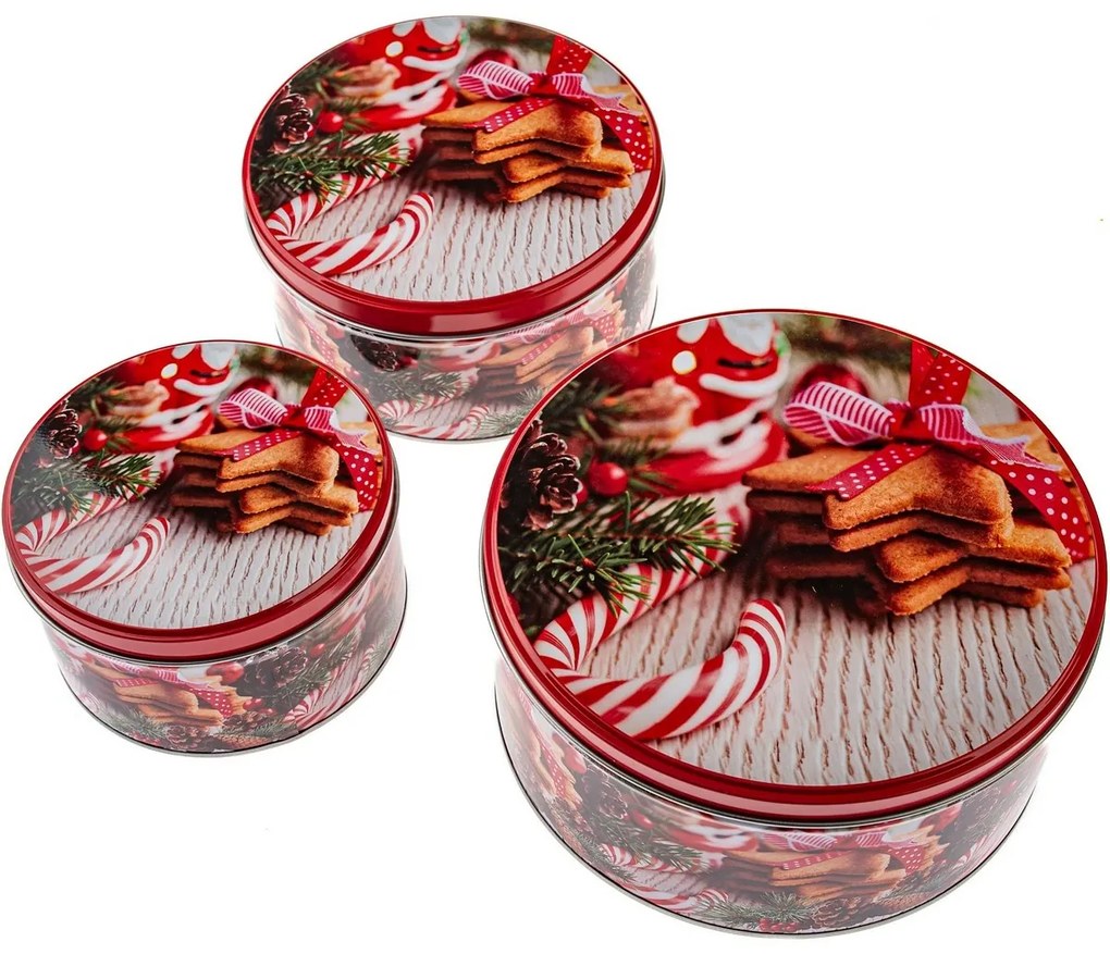 Súprava 3 okrúhlych plechových dóz Cukroví