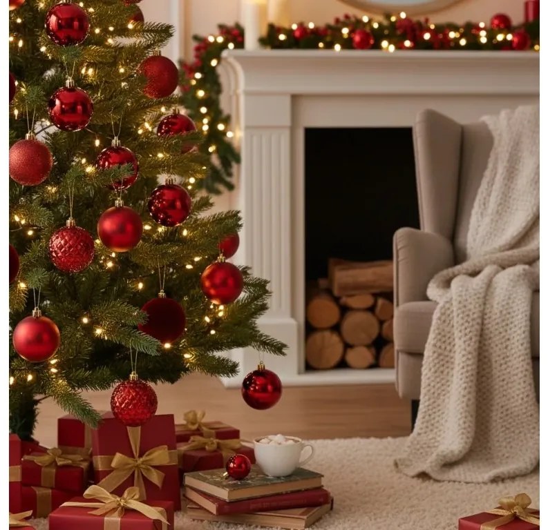 Sada 16 ks vánočních baněk Jorgen 8 cm červená