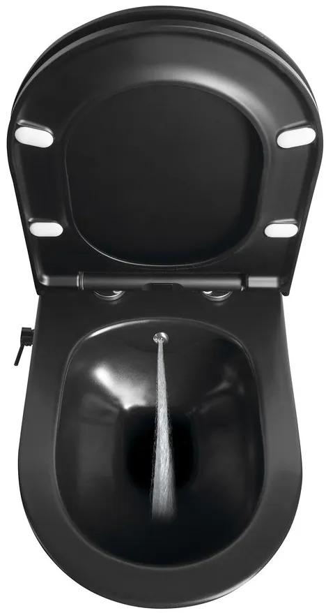 Sapho, AVVA závesná WC misa Rimless, integrovaná batéria a bidetová spŕška 35,5x53 cm, čierna matná, 100315-110