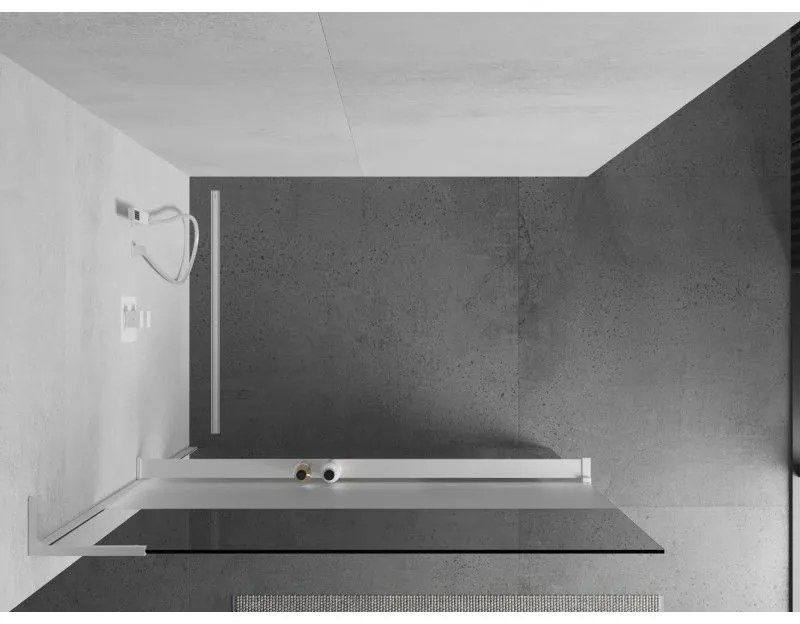 Mexen Kioto+ L, sprchová zástena Walk-In s poličkou a vešiakom 100 x 200 cm, 8mm číre sklo-námraza, biely profil, 800-100-123-20-35