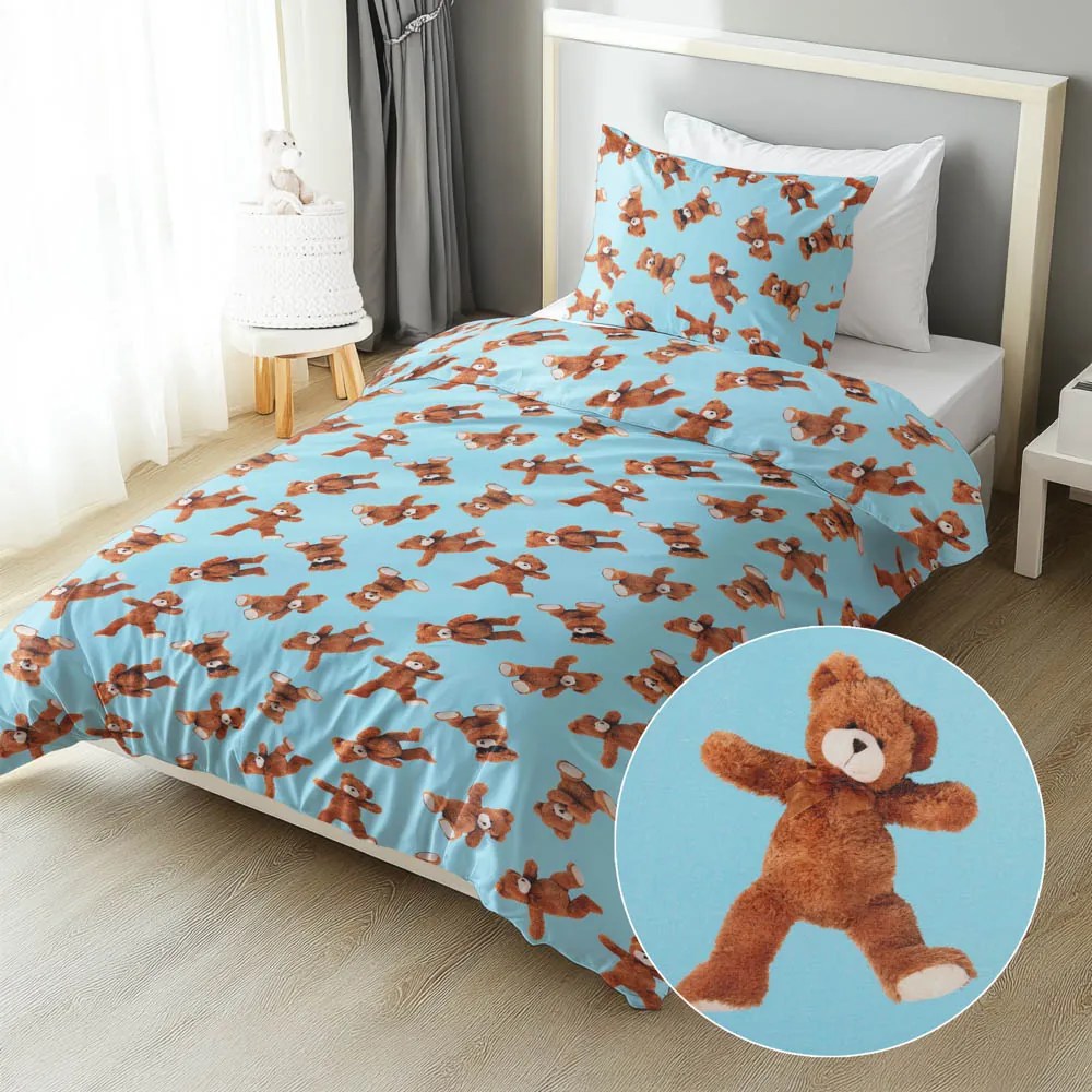Biante Detské bavlnené posteľné obliečky Sandra SA-724 Plyšové medvedíky na modrom Jednolôžko 140x200 a 70x90 cm