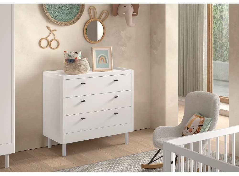 Biela detská komoda z bukového dreva 100x95x55 cm Forrest – Vipack