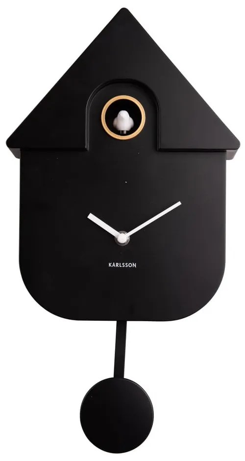 Čierne nástenné kyvadlové hodiny Karlsson Modern Cuckoo, 21,5 x 41,5 cm
