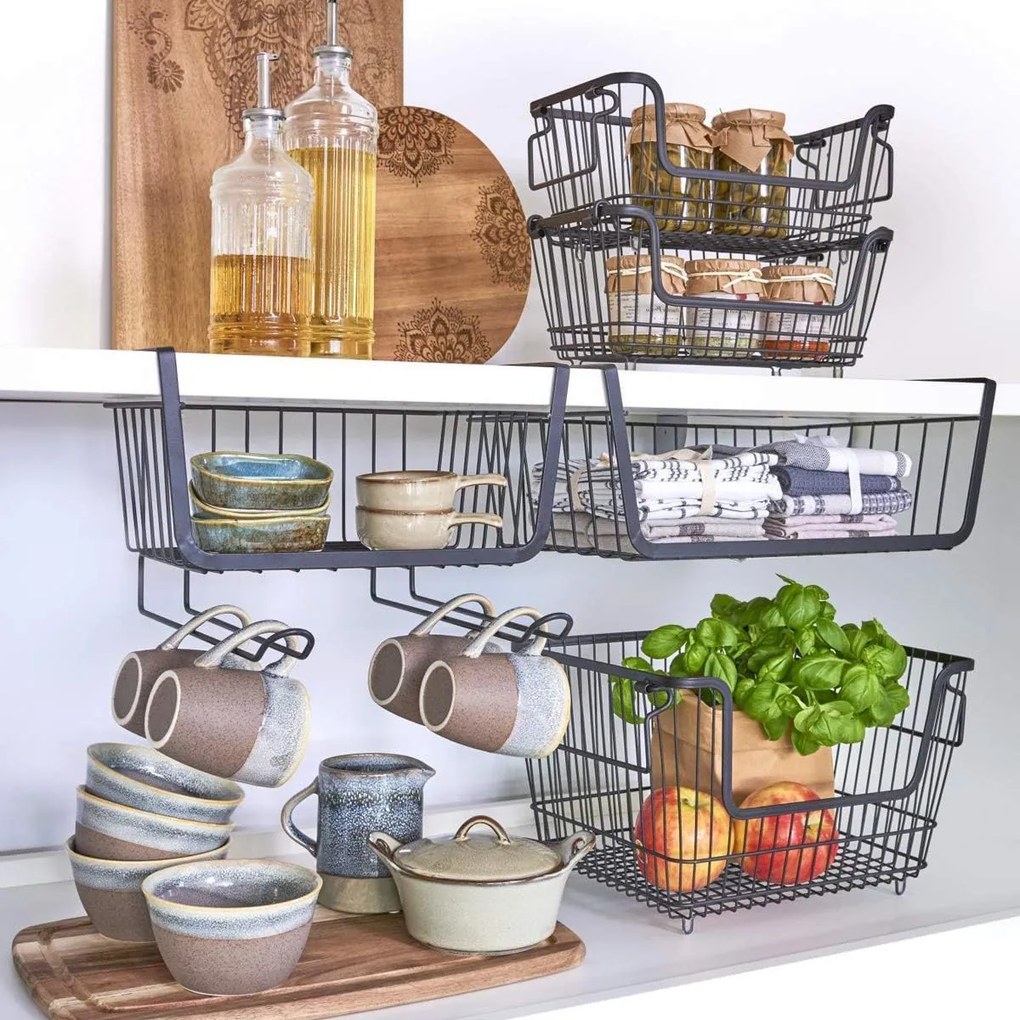 Zeller Present Prídavný závesný kôš pod policu s 2 háčikmi na kuchynské utierky, čierny UNDER