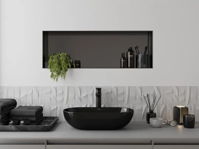 Mexen X-Wall-NR, polica na zapustenie bez príruby 90 x 30 cm, grafitová matná - 19E1903010