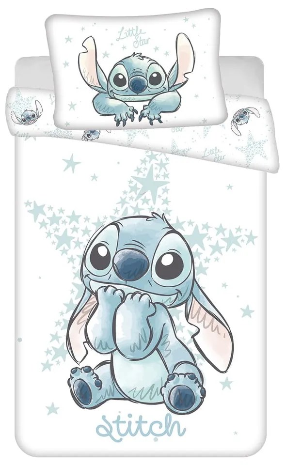 Biele bavlnené detské obliečky do postieľky 100x135 cm Lilo and Stitch "White Star" – Jerry Fabrics