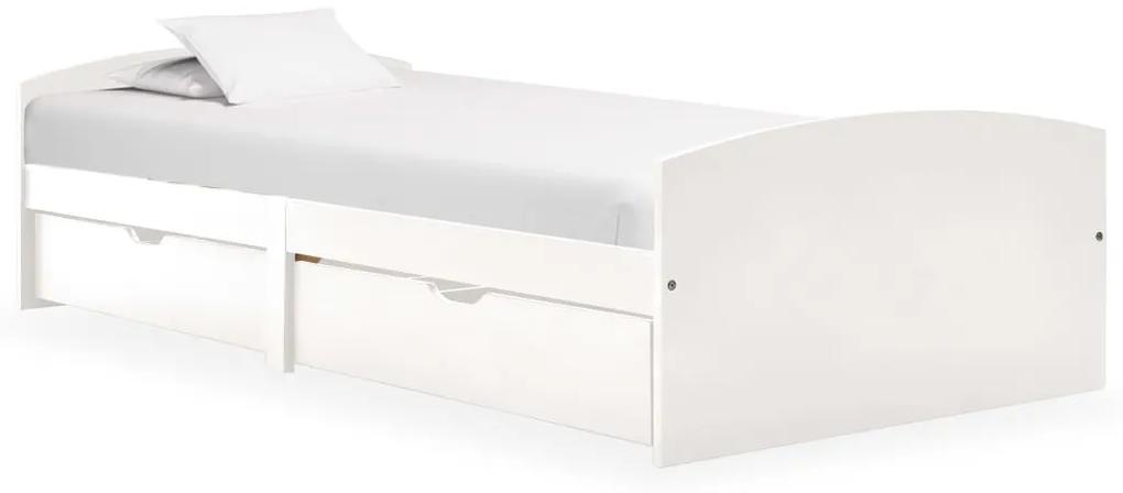 vidaXL Posteľný rám s 2 zásuvkami, biely, borovicový masív 90x200 cm