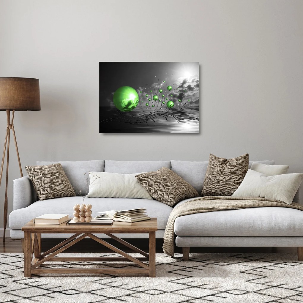 Sklenený obraz zelených abstraktných gulí (70x50 cm)