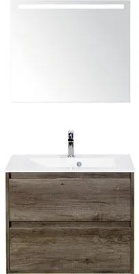 Kúpeľňová zostava Sanox Porto mramor zrkadlo 70 cm dub tmavý s LED