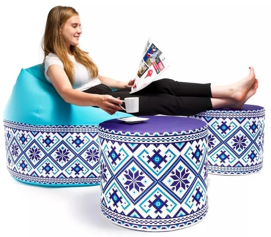 Sedací vak Viper Outdoor Folk – pohodlie s ľudovým štýlom do interiéru aj exteriéru Farba: Folk 1 - M2 modrý