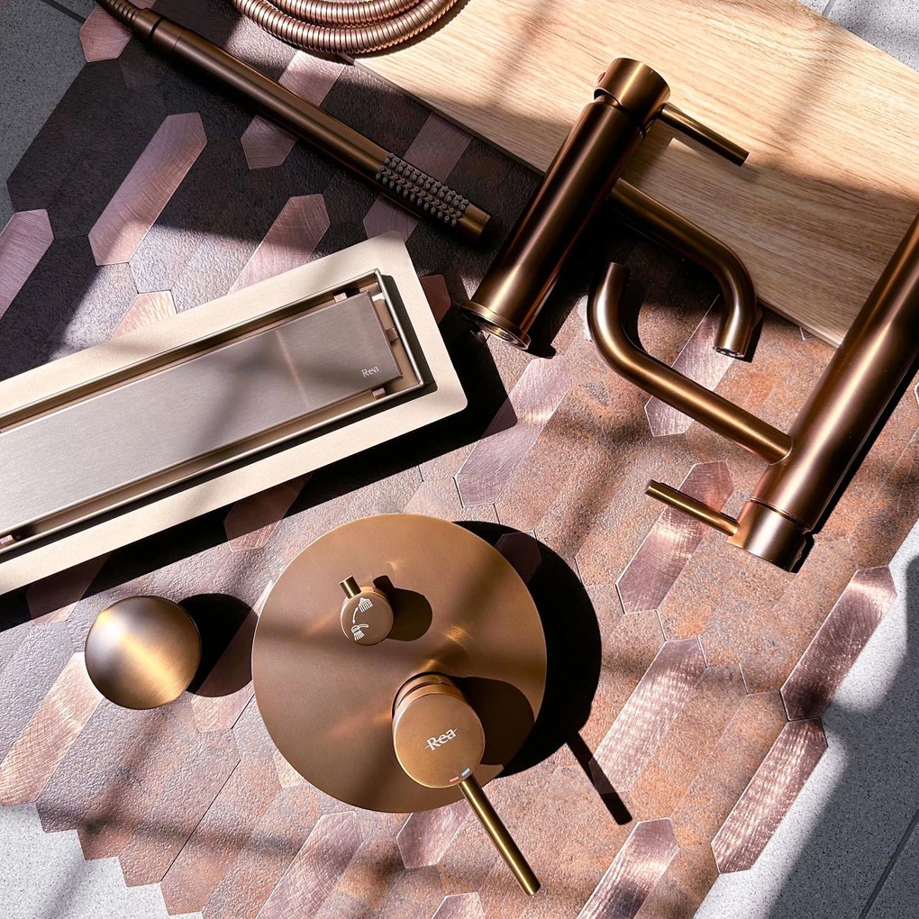 Rea Neox, nerezový sprchový odtokový žľab 90cm, 2v1, medená matná, REA-G4889